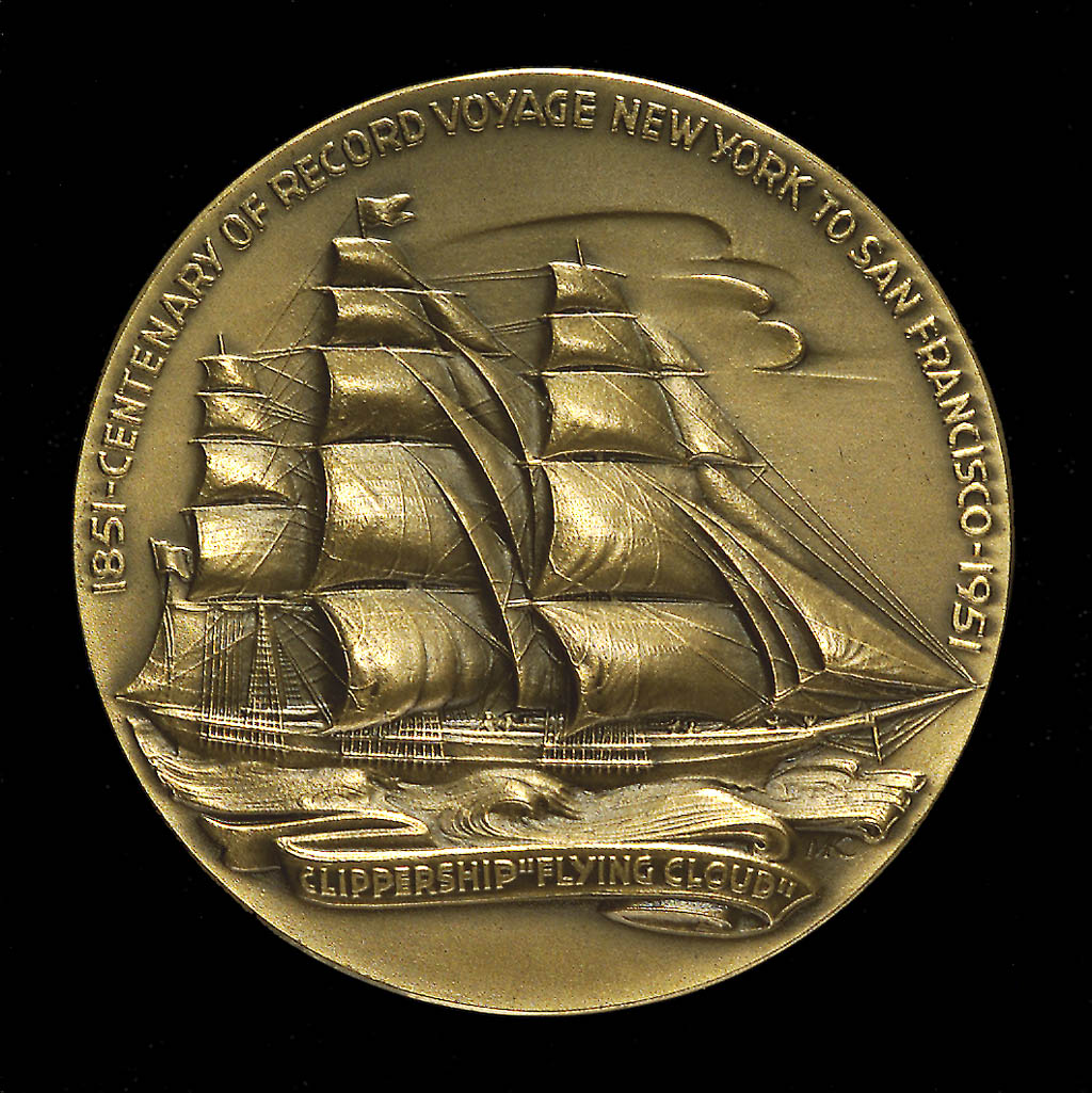 Medal commemorating the centenary of the voyage of the 'Flying Cloud', 1951; obverse