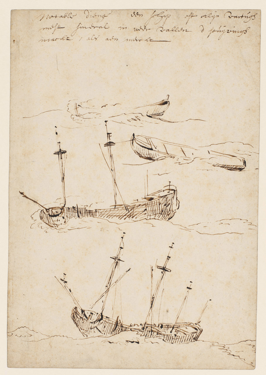 PAF6667; Studies of a ship and of a boat pitching and sending (recto)