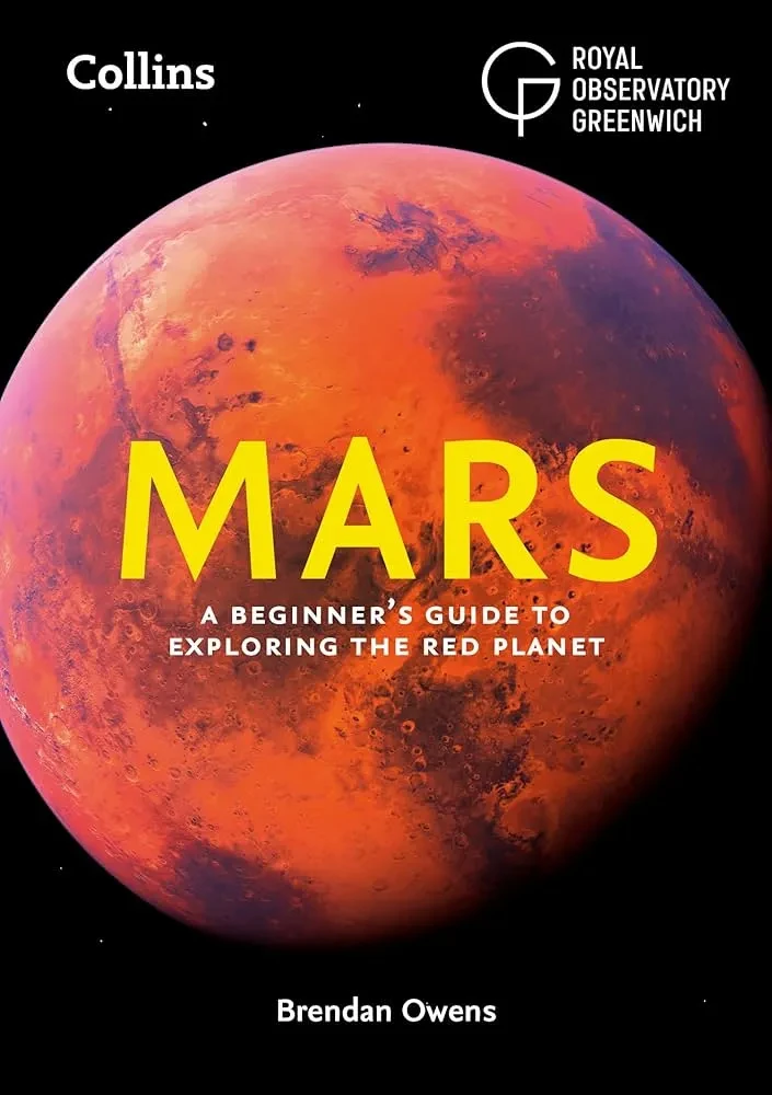 Book cover for Mars: a Beginner's Guide to Explore the Red Planet. The word 'Mars' is written in bold yellow capital letters, with the subtitle in white text beneath. An image of the Red Planet fills the background
