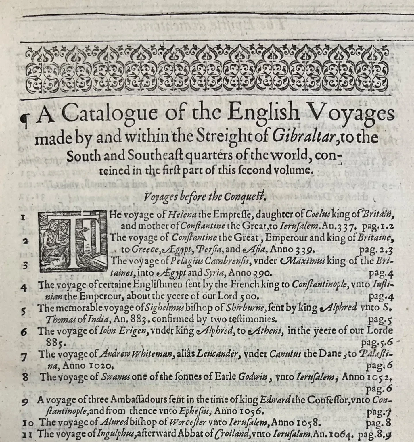 Contents page of the Principal Navigations, listing various voyages