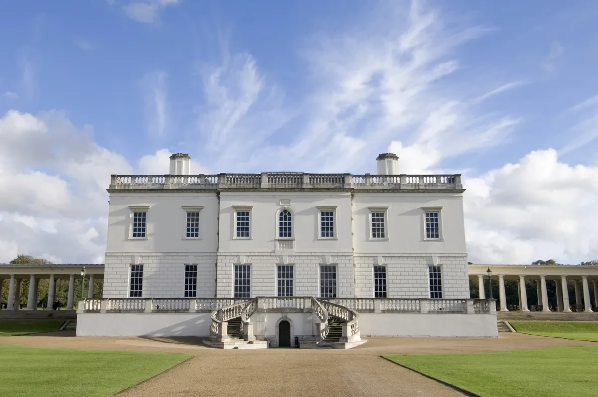 The Queen's House, Greenwich, against a blue sky.