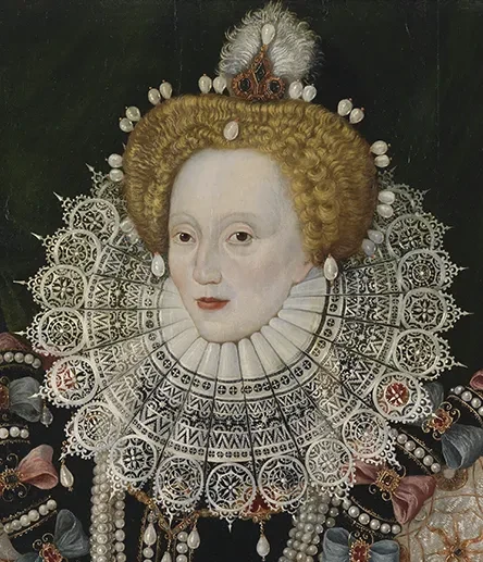 Close-up of Elizabeth's headpiece in the Armada Portrait