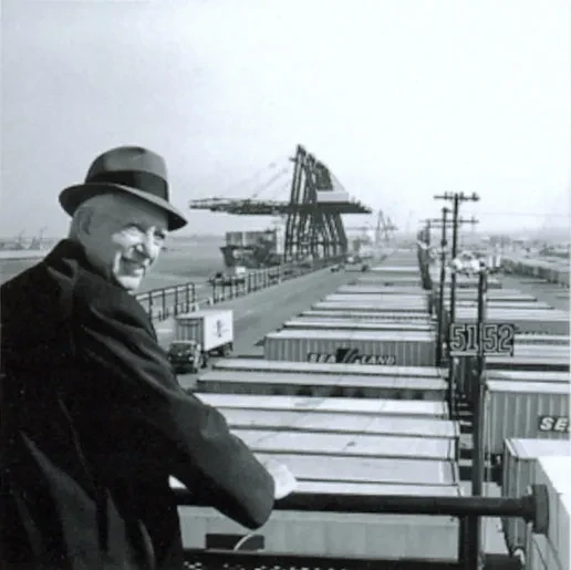 Black and white photograph of Malcolm McLean
