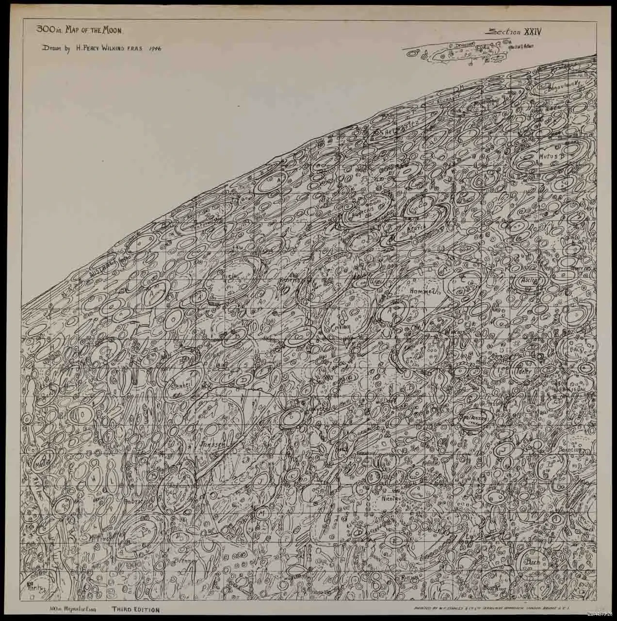 A very detailed drawing of one section of the Moon.