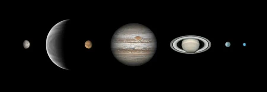 Composite astronomy photograph of the planets of our Solar System.