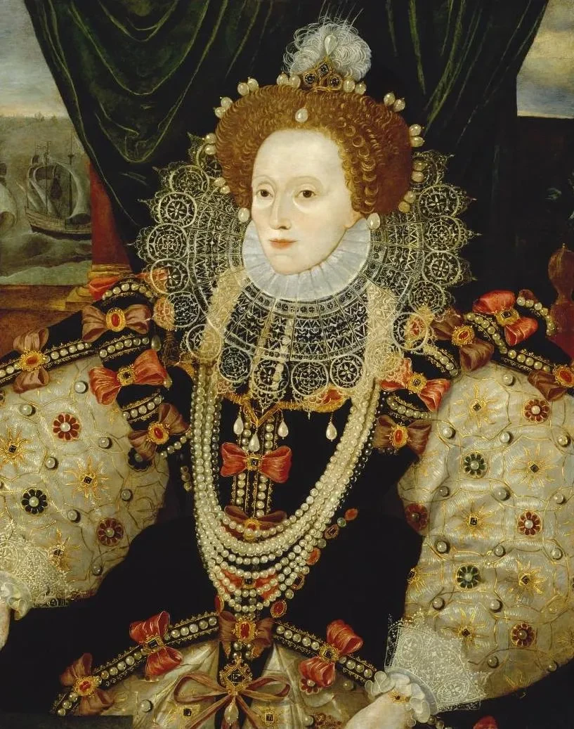 The National Portrait Gallery version of the 'Armada Portrait'. It has been cut down on each side at some point in its history