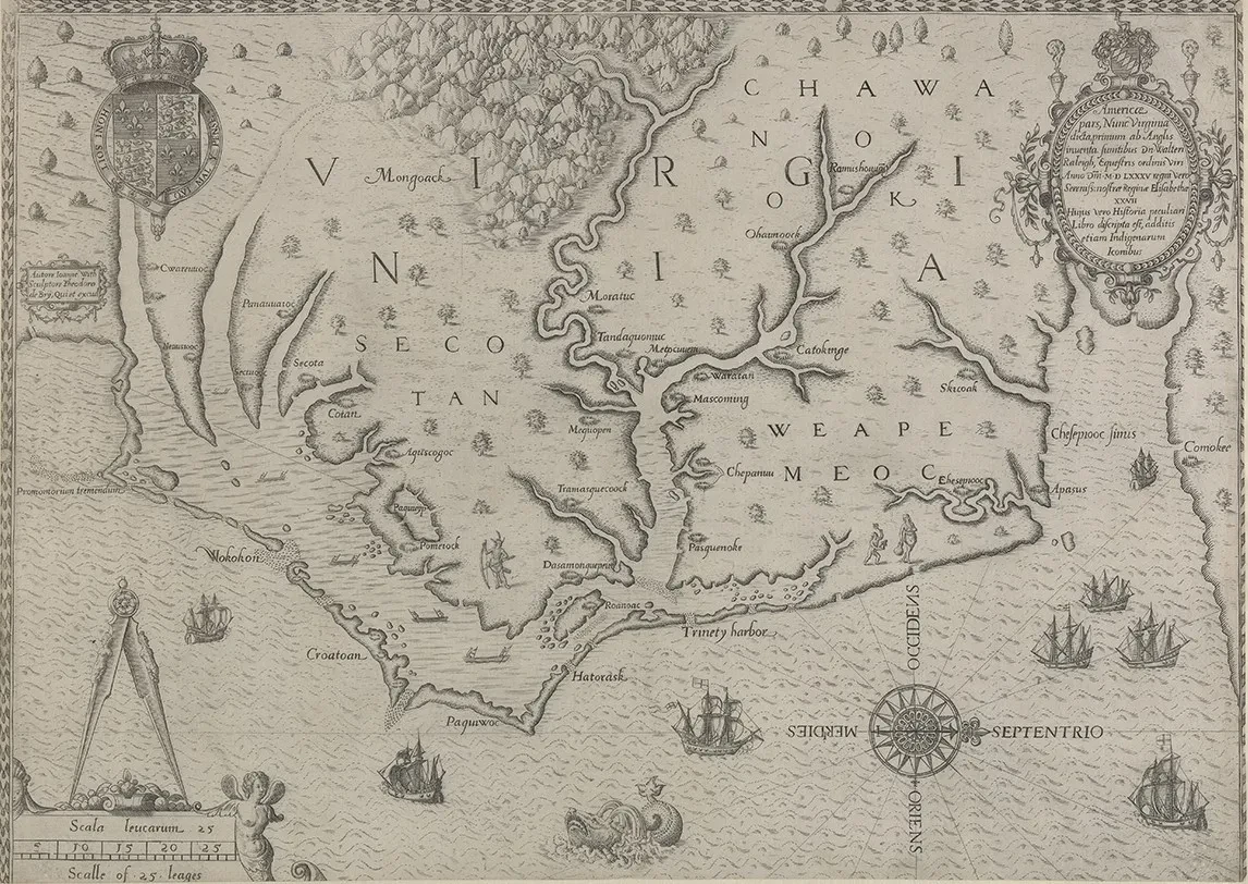 Map of the coastline of Virginia in 1615